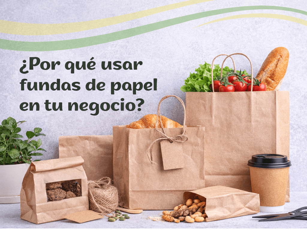 Fundas de papel para negocio con productos alimenticios