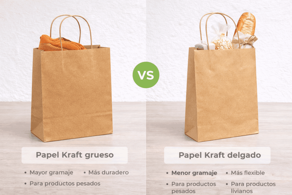 Diferencia entre papel kraft grueso y delgado para empaques